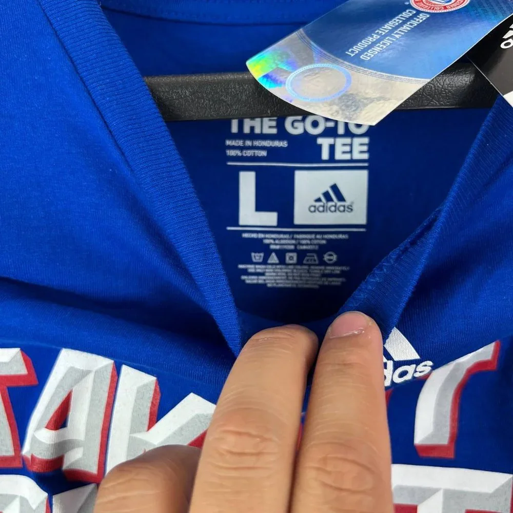 Kansas Jayhawks Basketball NCAA Large Adidas‎ Casual T-Shirt Blue New Men Cotton